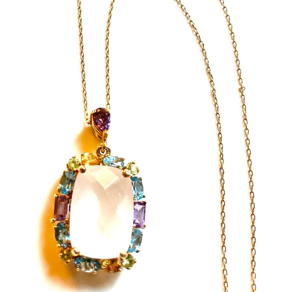 Gold Over Sterling Silver Genuine Pink Quartz Necklace - Picture 3 of 9